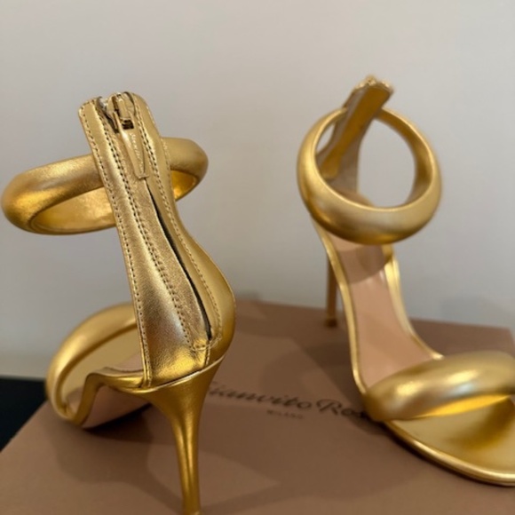 GIANVITO ROSSI BIJOUX 105 GOLD METALLIC LEATHER SANDALS SIZE 37.5 NEW - Picture 14 of 16